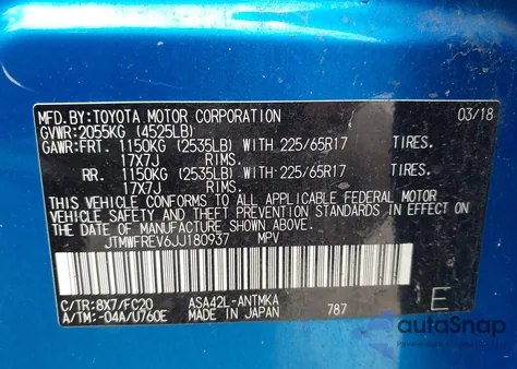 2018 Toyota Rav4 Xle из США, поврежденный, VIN JTMWFREV6JJ180937